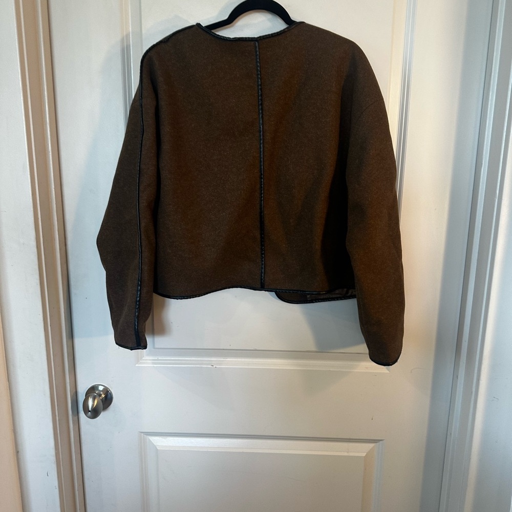 NEW Commense Contrast Trim Tweed Brown Black Trim Open Lightweight Coat, Medium - Picture 13 of 14